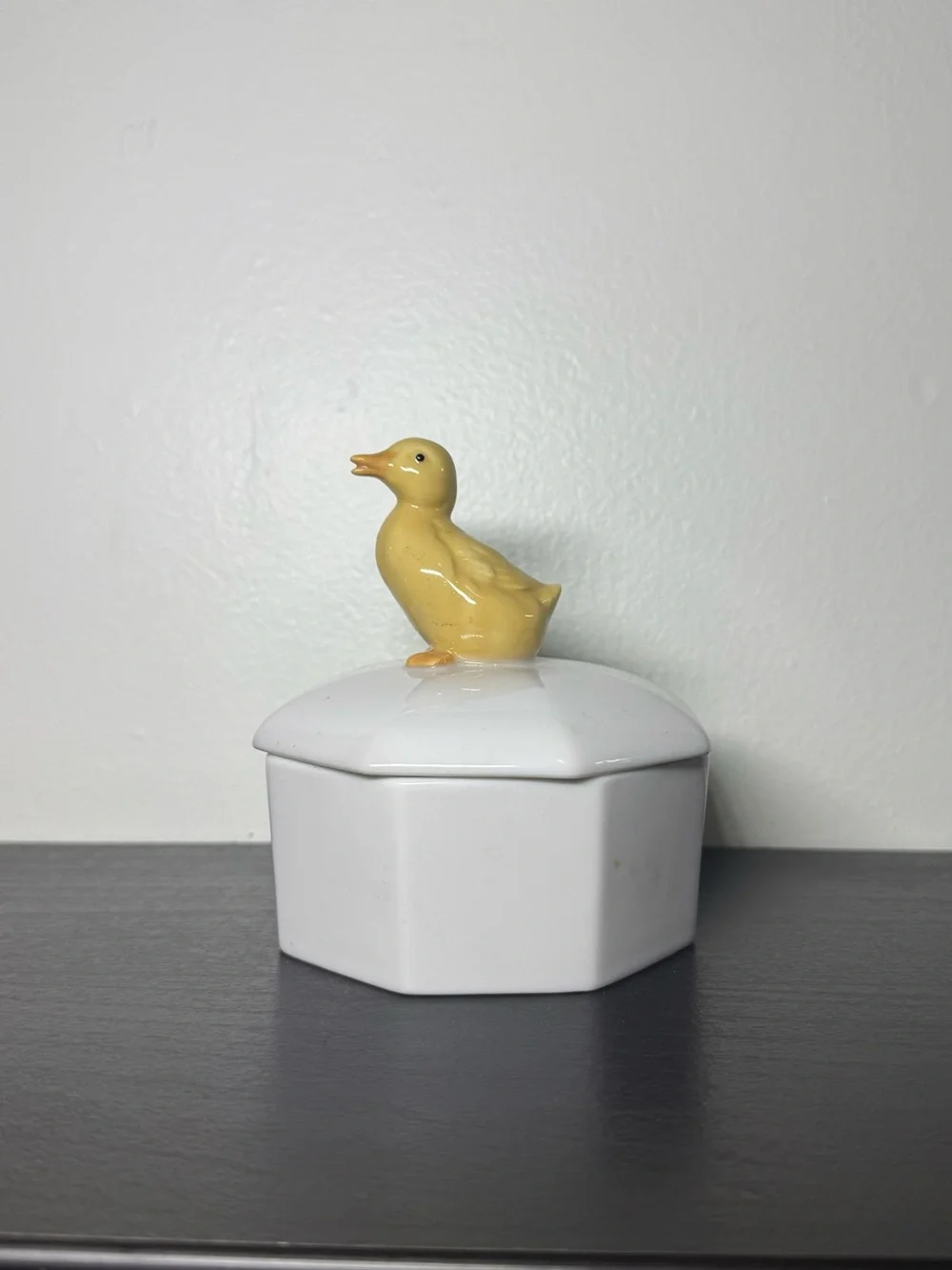 New Vintage 1990s Ceramic Jar With Yellow Duck On Lid